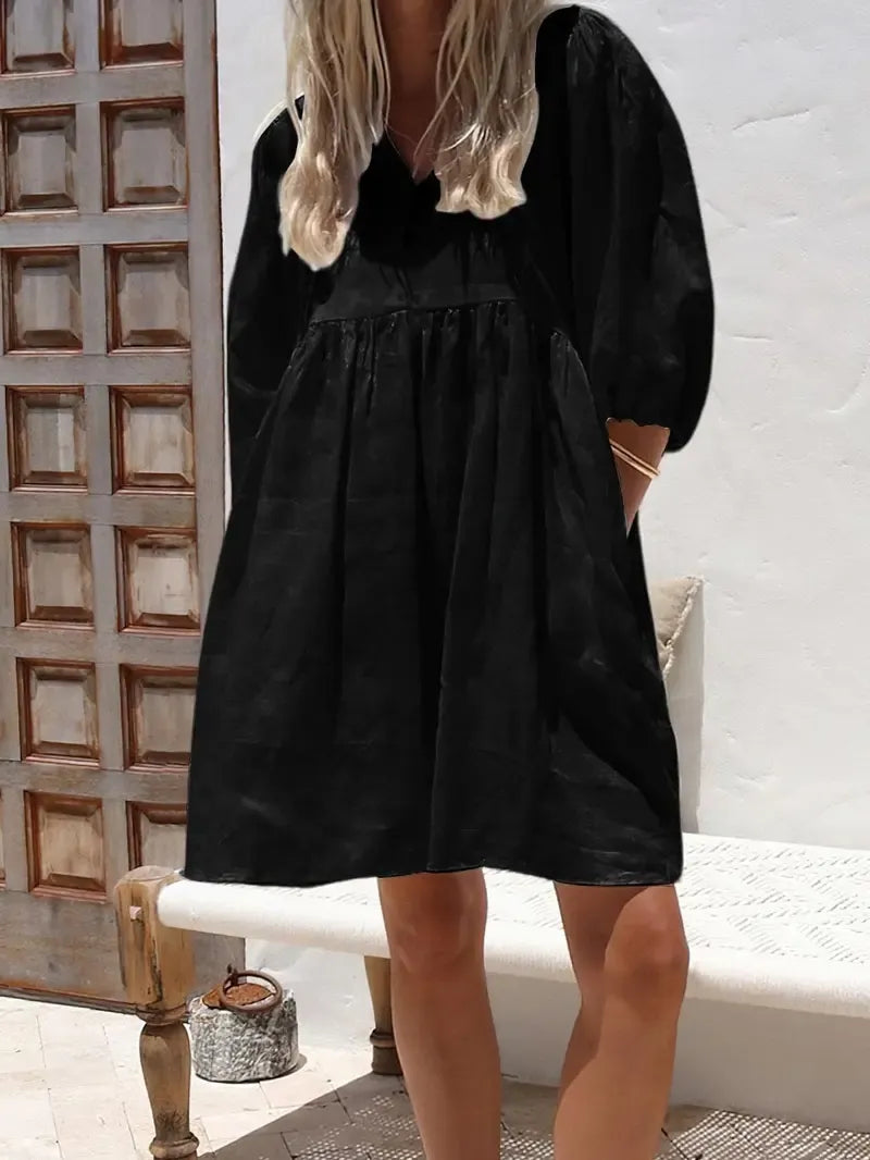 Women's Summer V-Neck Puff-Sleeve Dress