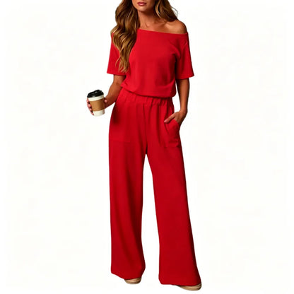 Women's Heather Off-Shoulder Wide Leg Jumpsuit