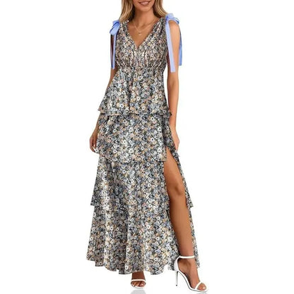 Dress Tie Strap Sleeveless V Neck High