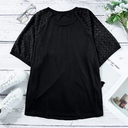 Plus Size Tops for Women Summer Lace Short Sleeve Crewneck