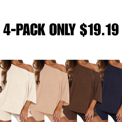 Women’s Casual Two Piece Lounge Set Off Shoulder Top & Fitted Shorts Springtok SpringStatements
