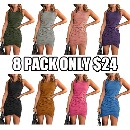 Women's solid color pleated wrap dress