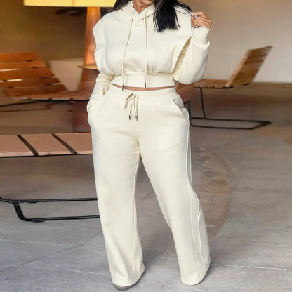 Long Sleeve Sweatshirt and Casual Wide Leg Sweatpants Set