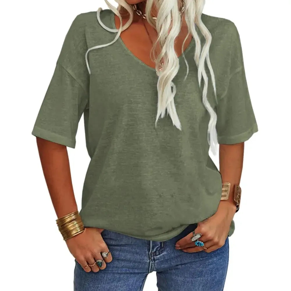 Women's 3/4 Sleeve Shirts V Neck Loose Fitting Tops