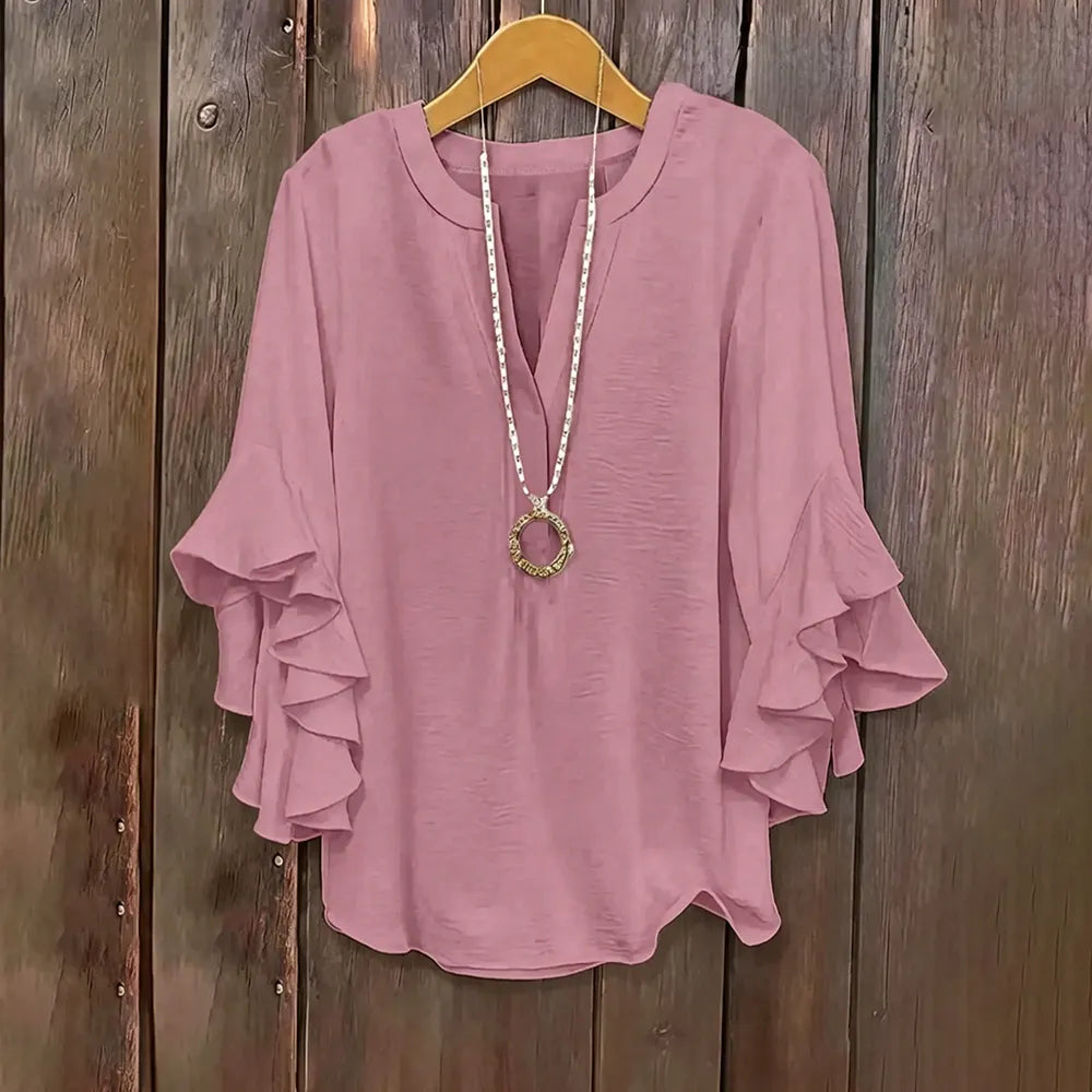 Plus Size Ruffle Sleeve V-Neck Shirt Top