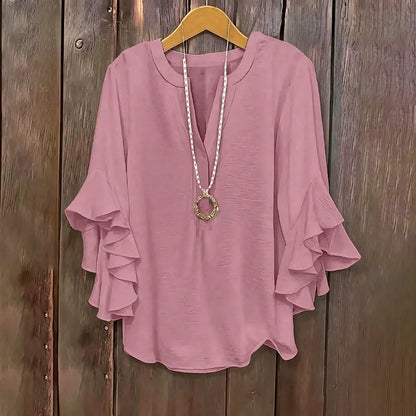 Plus Size Ruffle Sleeve V-Neck Shirt Top