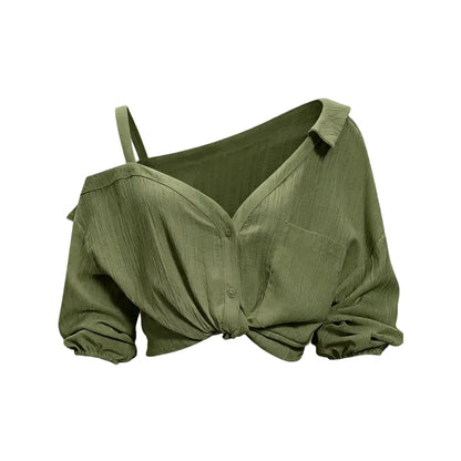 Spring Summer Asymmetric Cold Shoulder Blouse Women