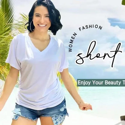 Womens Short Sleeve V Neck Dolman Tops