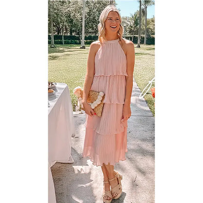 Women's 2026 Summer Sleeveless Chiffon Flowy Midi Dress