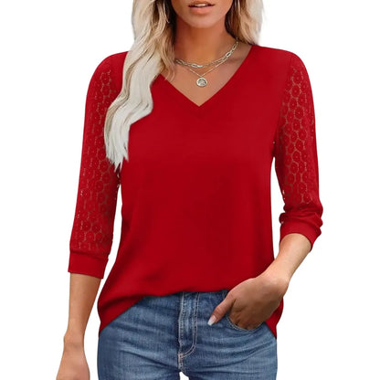 3/4 Long Sleeve V-Neck Lace Tunic