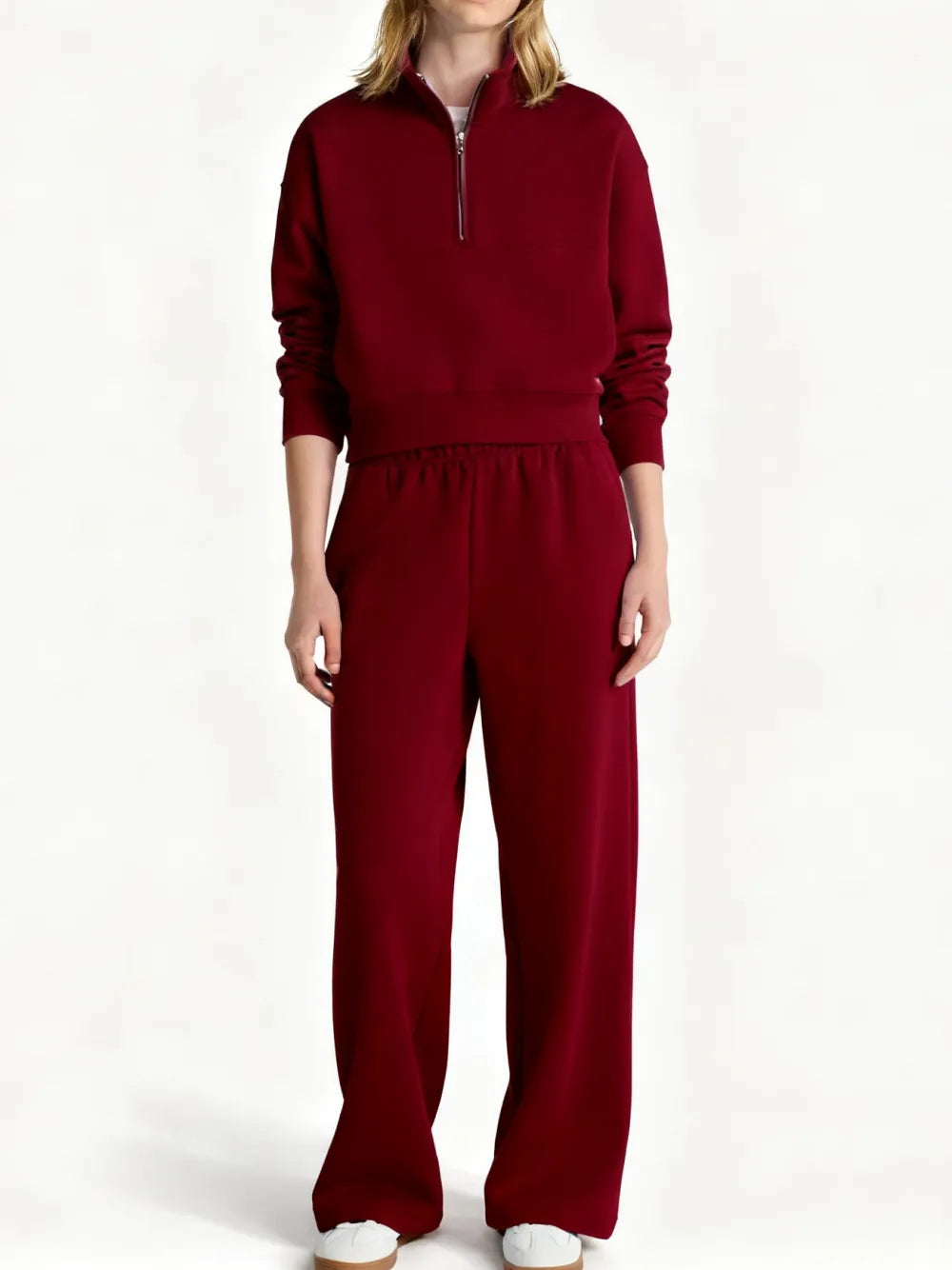 Fleece Half Zip Pullover & Cargo Wide-Leg Pants 2-Piece Set