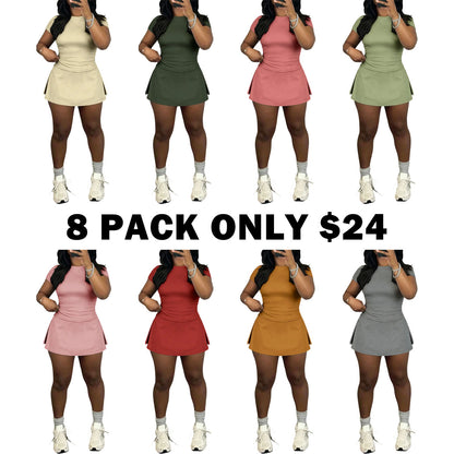 Women's Slim-Fitting Crop Tee & Short Skirt Set