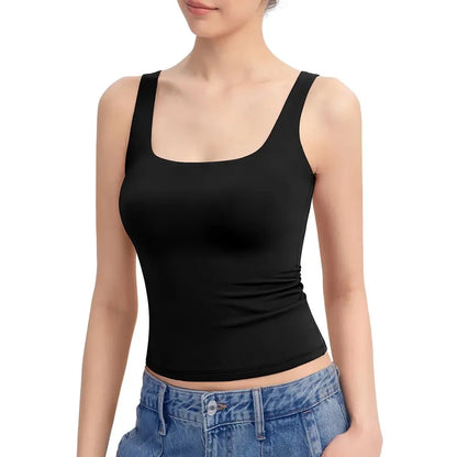 Women's Square Neck Tank Top  Double Layer Stretchy Top