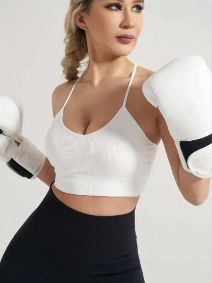 Women's 4pcs Solid Criss Cross Backless Sports Bra