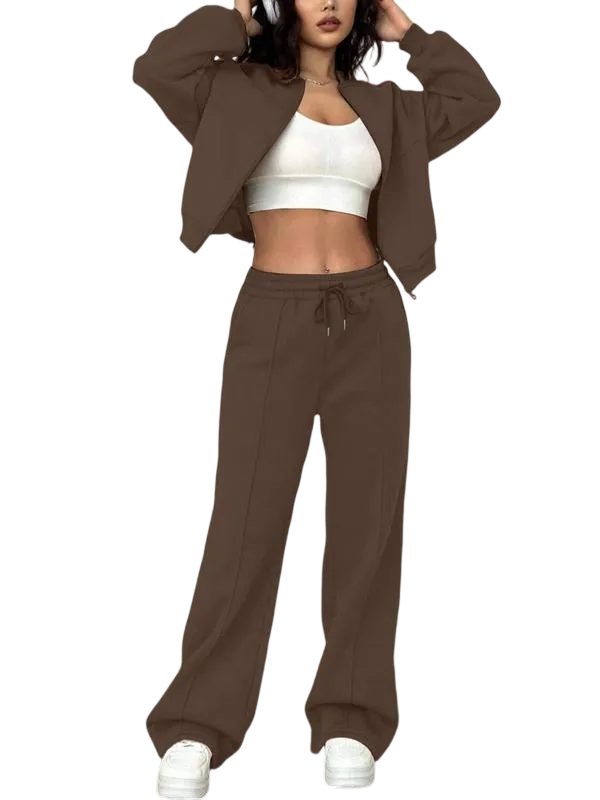 Casual Striped Long Sleeve Zipper Jacket and Pants Set