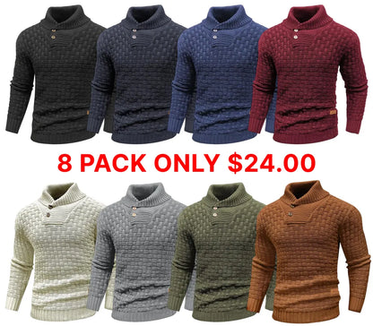 Men's Regular Textured Patched Detail Shawl Collar Sweater