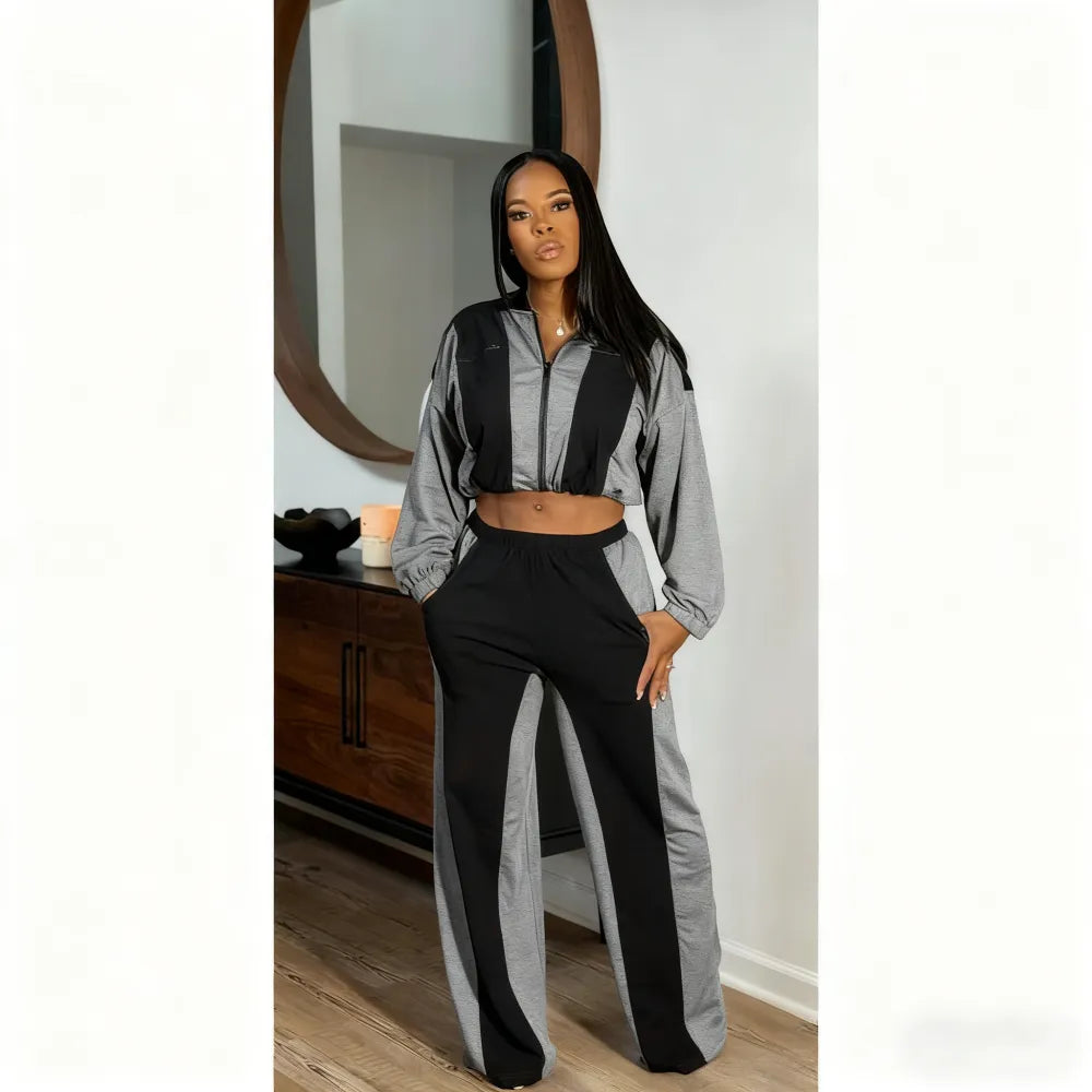 Color block straight pants set