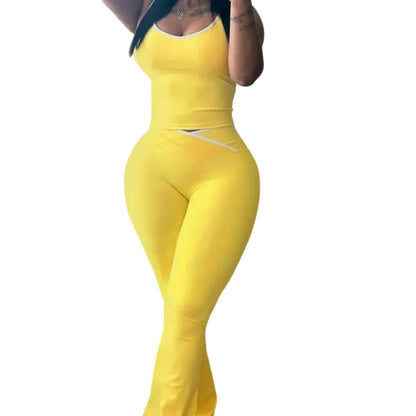 Summer strapless vest-style backless casual two-piece set including flared pants