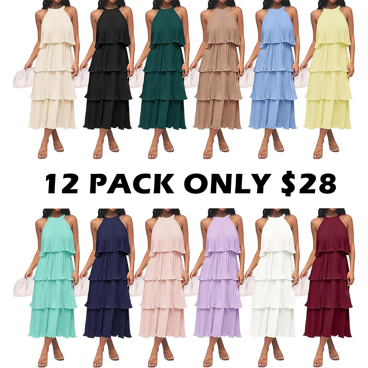 Women's 2026 Summer Sleeveless Chiffon Flowy Midi Dress