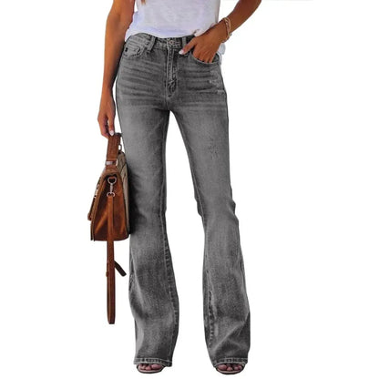 Women‘s High Waisted Flare Stretch Boyfriend Casual Denim Pants