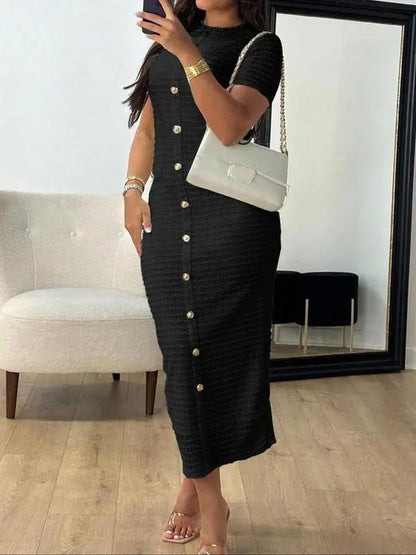 Women's Plain Zipper Back Round Neck Dress