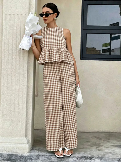Women's Casual Sleeveless Top + Striped Pants Set