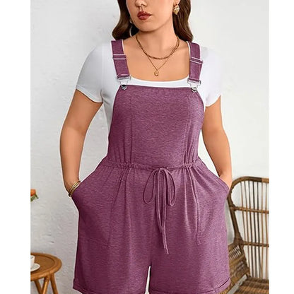 Plus Size Women's Jumpsuit with Straps, High Waist, Short Style