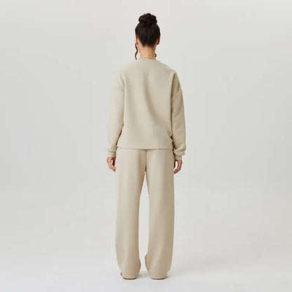Women's Cozy Round Neck Top & Wide Leg Trousers Two Piece Outfits