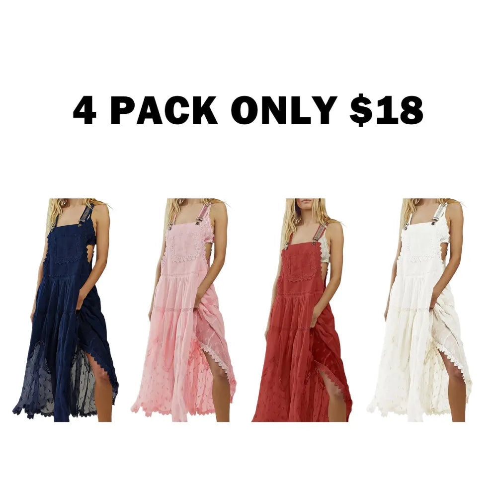Women's Basic Minimalist Sleeveless Laced Embroidered Tulle Bib Dress