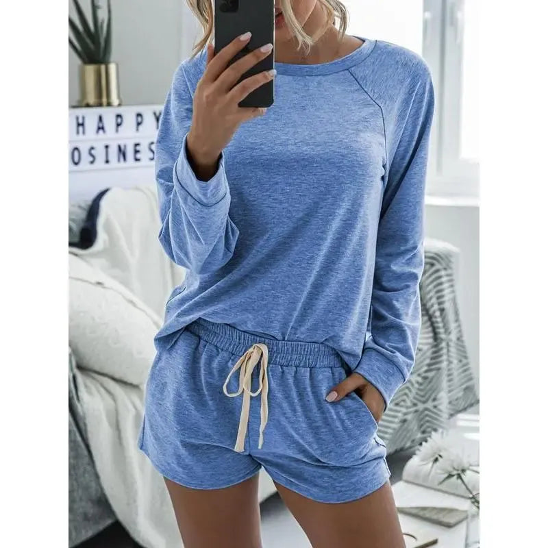 Women's Solid Raglan Loungewear Two-piece Set Pajama Set