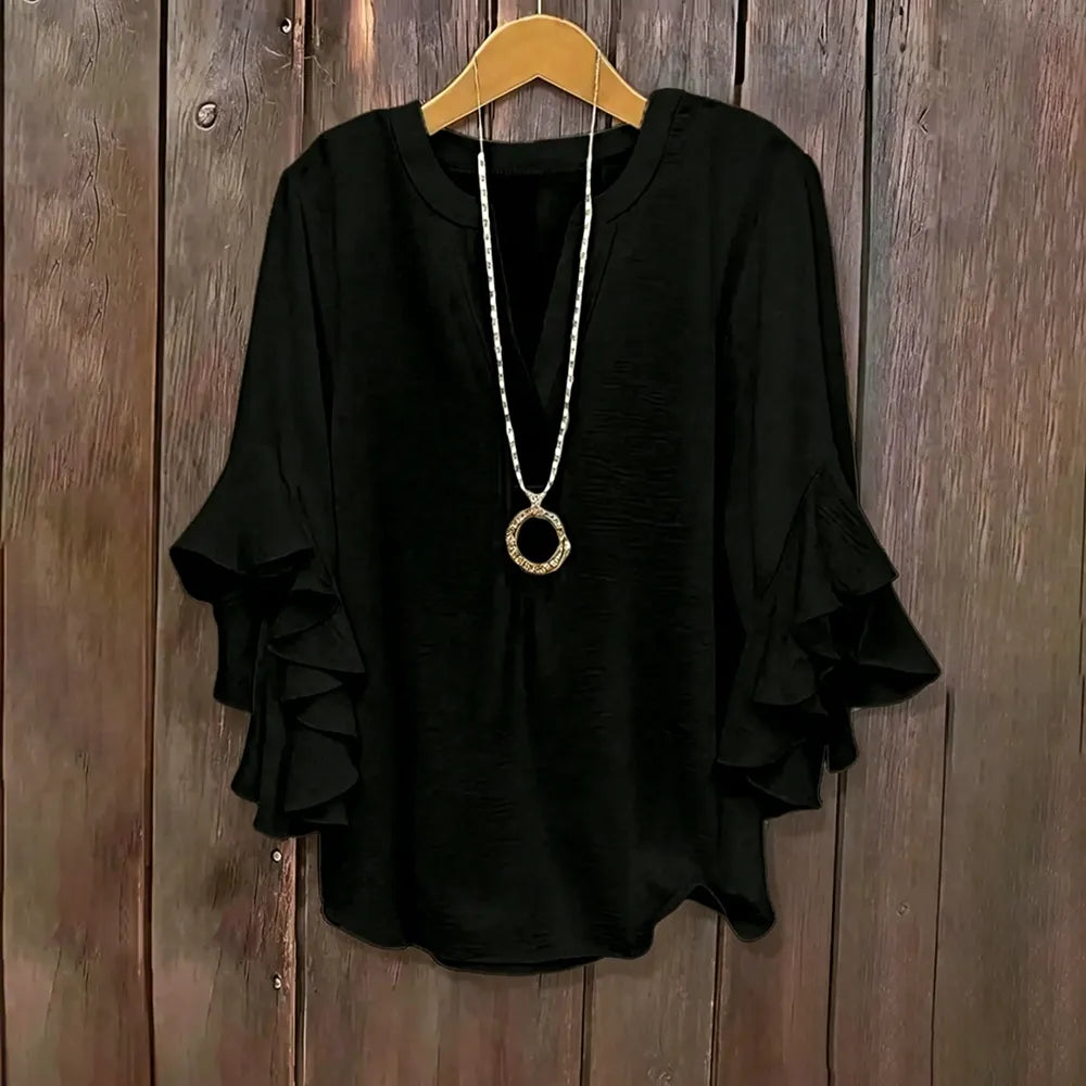 Plus Size Ruffle Sleeve V-Neck Shirt Top