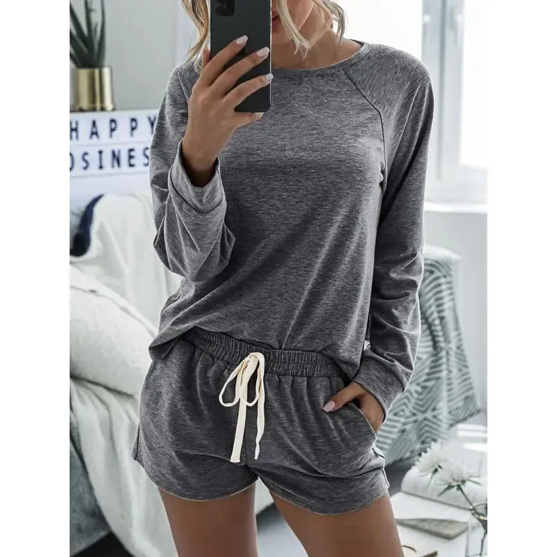 Women's Solid Raglan Loungewear Two-piece Set Pajama Set
