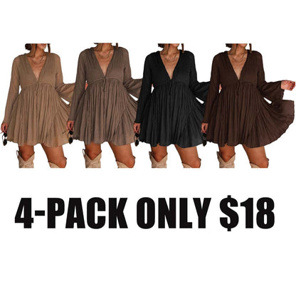 Women's V Neck Long Sleeve Mini Dress