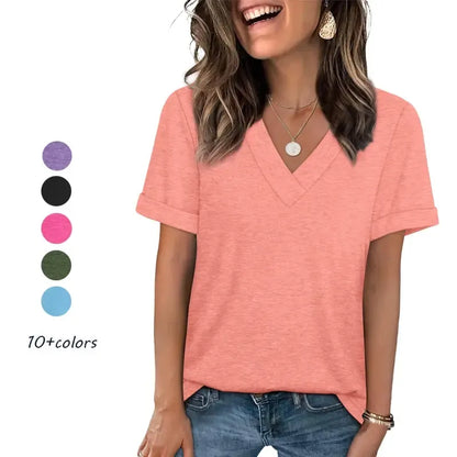 Women's Summer Tops Short Sleeve Basic Casual V Neck T Shirts