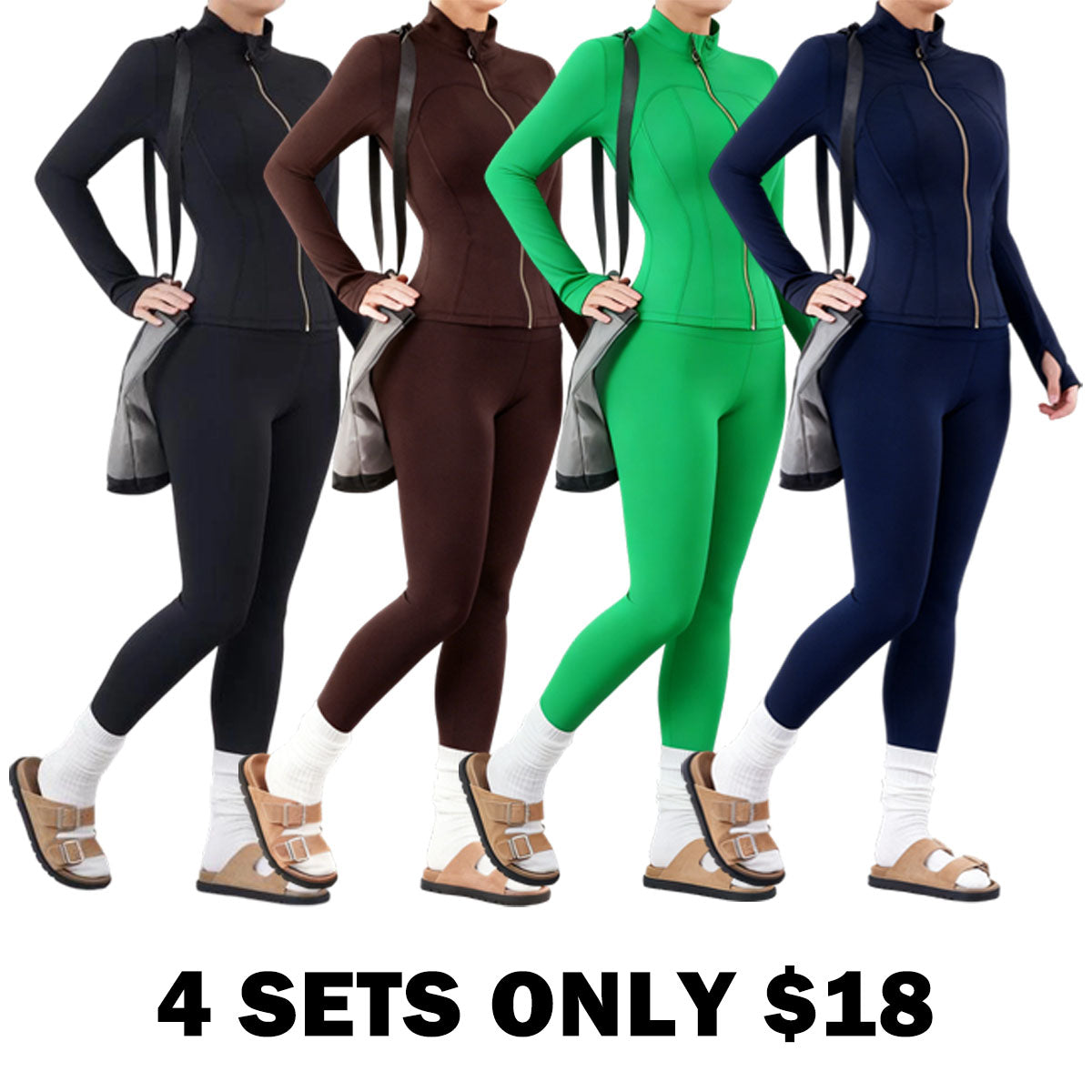 Solid Zip Up Jacket & High Waist Leggings Tracksuit Set