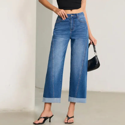 Women's High Waisted Wide Leg Cropped Denim Jeans