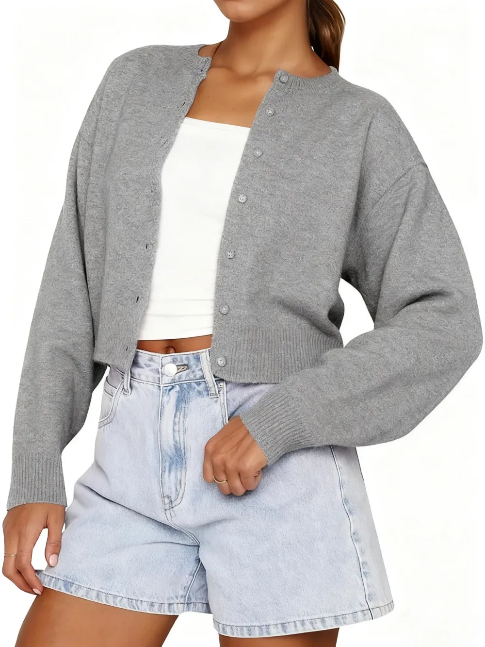 Women's Plain Button Front Longsleeves Cardigan