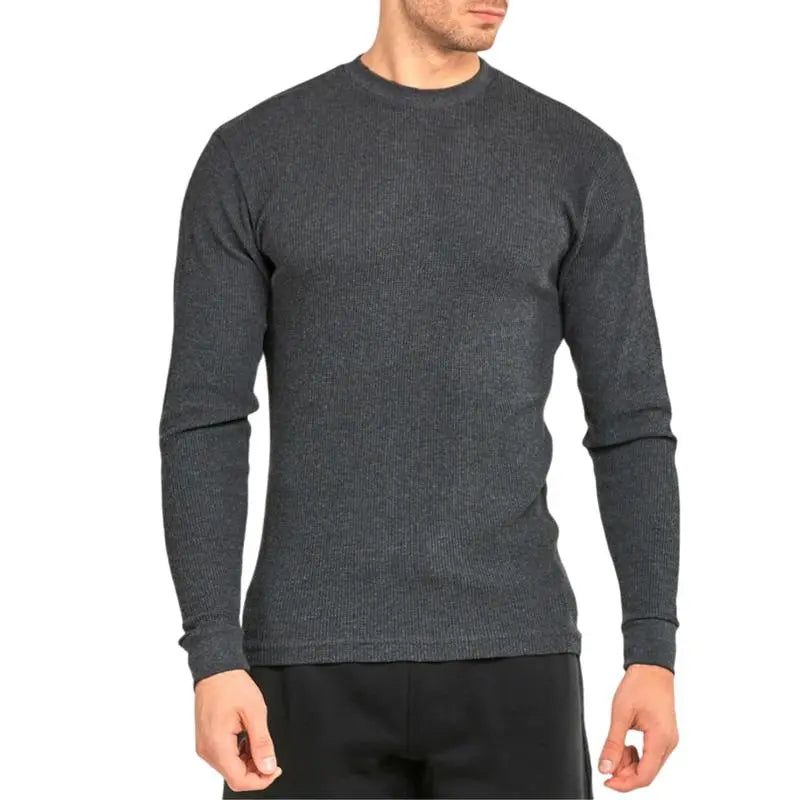 Men’s Cotton Waffle-Knit Thermal Shirt – Long Sleeve Warm Crewneck Top