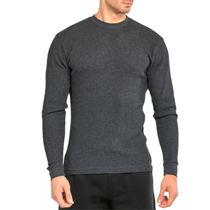Men’s Cotton Waffle-Knit Thermal Shirt – Long Sleeve Warm Crewneck Top