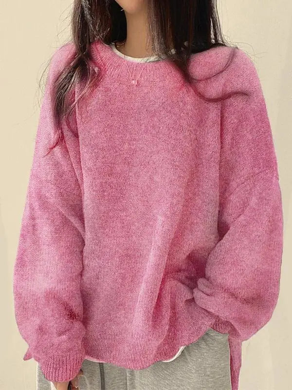 Drop Shoulder Split Hem Sweater