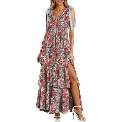 Dress Tie Strap Sleeveless V Neck High