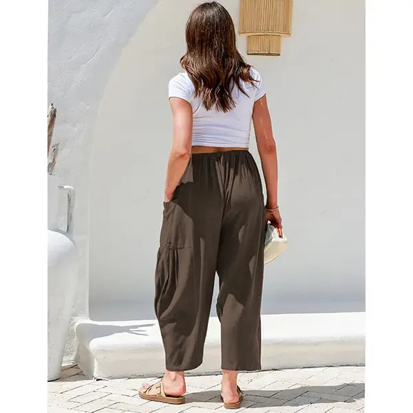 Women's Linen Blend Wide Leg Pants with Pockets