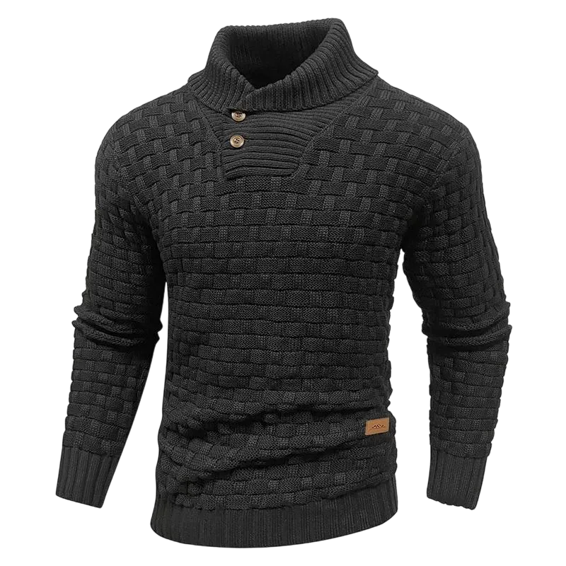 Men's Regular Textured Patched Detail Shawl Collar Sweater