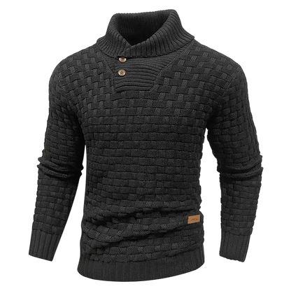 Men's Regular Textured Patched Detail Shawl Collar Sweater