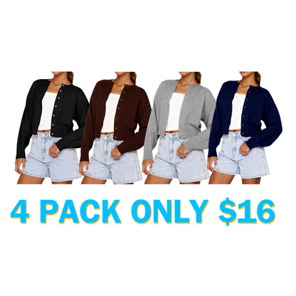Women's Plain Button Front Longsleeves Cardigan
