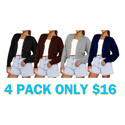 Women's Plain Button Front Longsleeves Cardigan