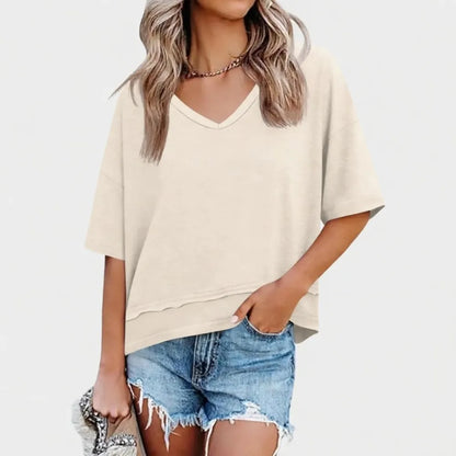 Womens Summer V Neck T Shirts Casual Short Sleeve Flowy Tops Cute Loose Fit