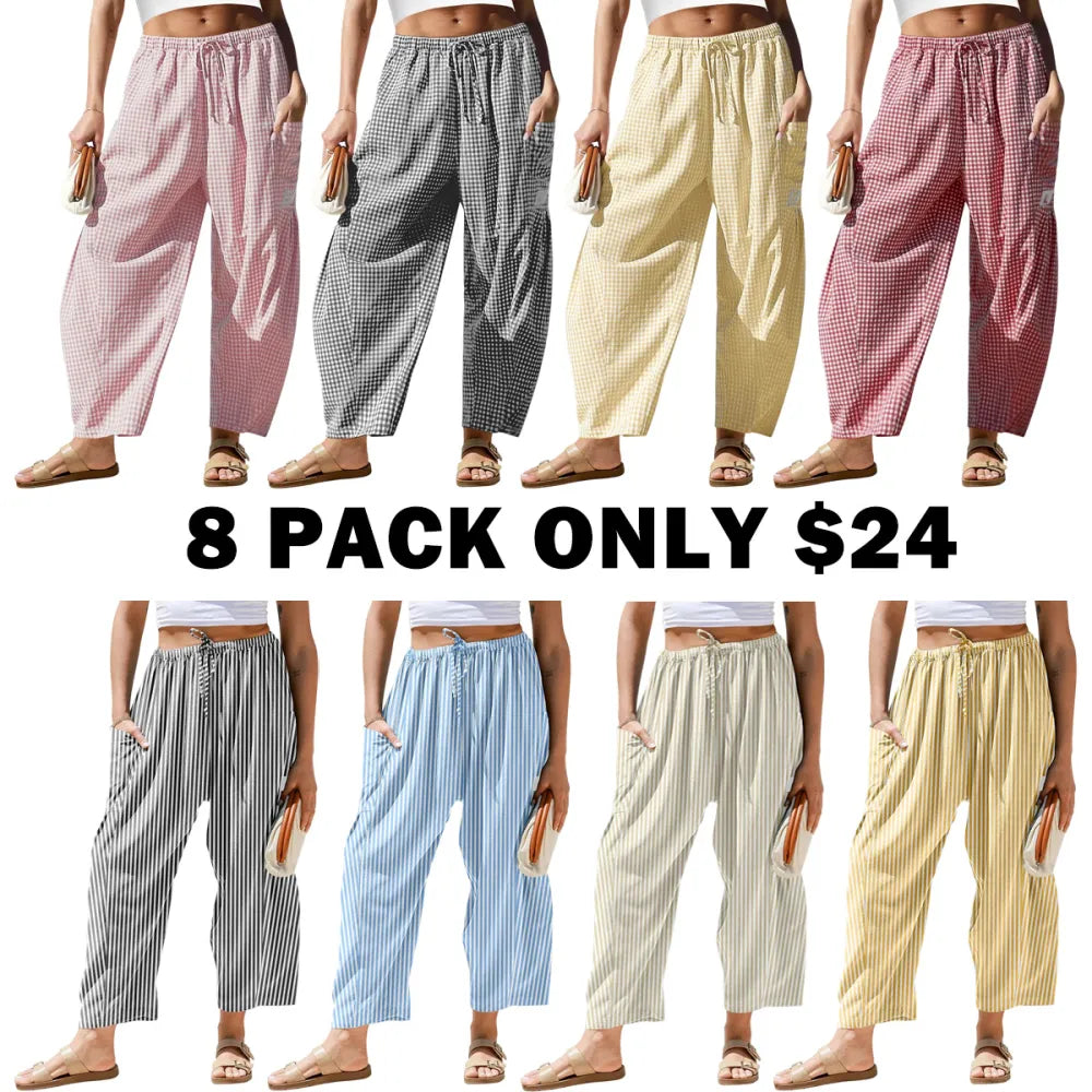 Women‘s Wide Leg Gingham Striped Plaid Pants