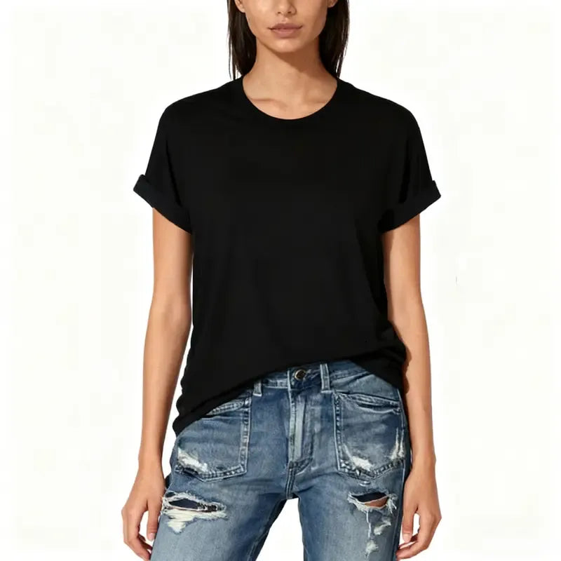 Women's Solid Round Neck Tee, Casual Short Sleeve Crew Neck T-Shirt for Summer