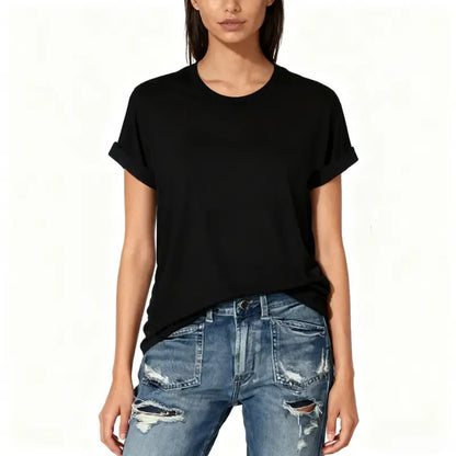 Women's Solid Round Neck Tee, Casual Short Sleeve Crew Neck T-Shirt for Summer